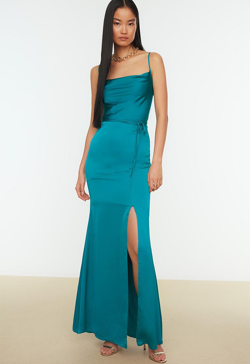 Trendyol - Strappy cowl neck evening dress - teal