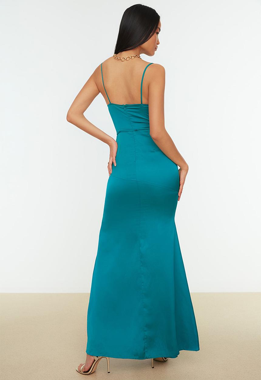 Trendyol - Strappy cowl neck evening dress - teal