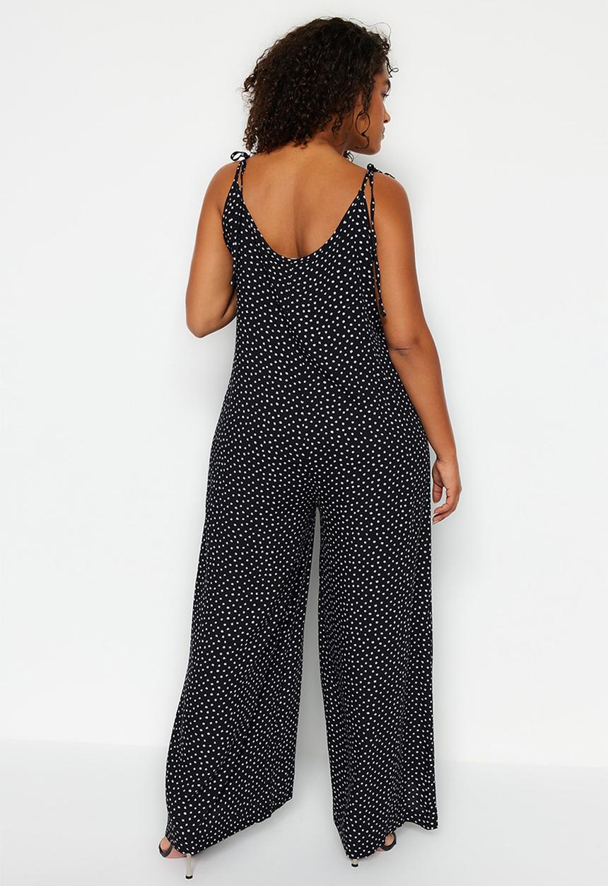 Trendyol - Plus polka dot maxi jumpsuit - black