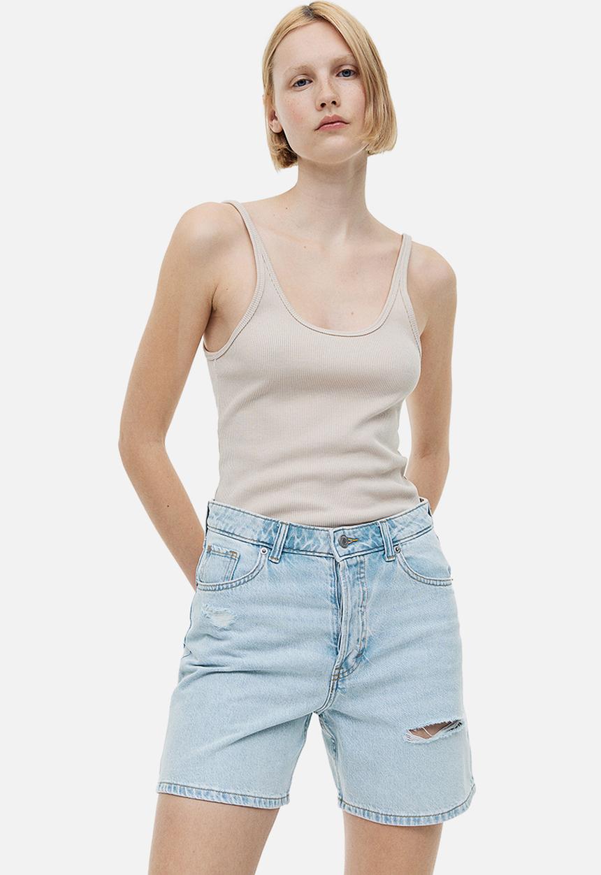 H&M - Bermuda high denim shorts - pale denim blue 