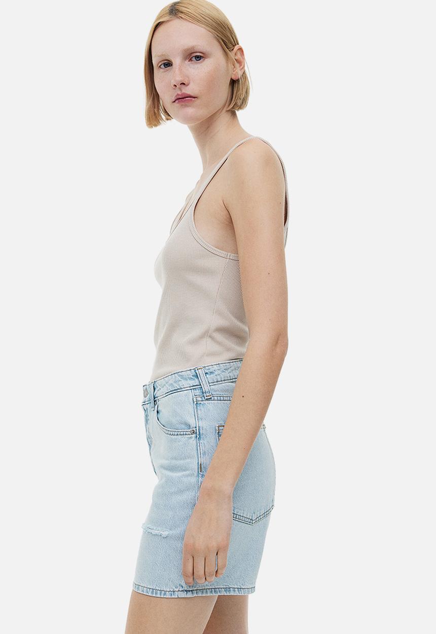 H&M - Bermuda high denim shorts - pale denim blue 
