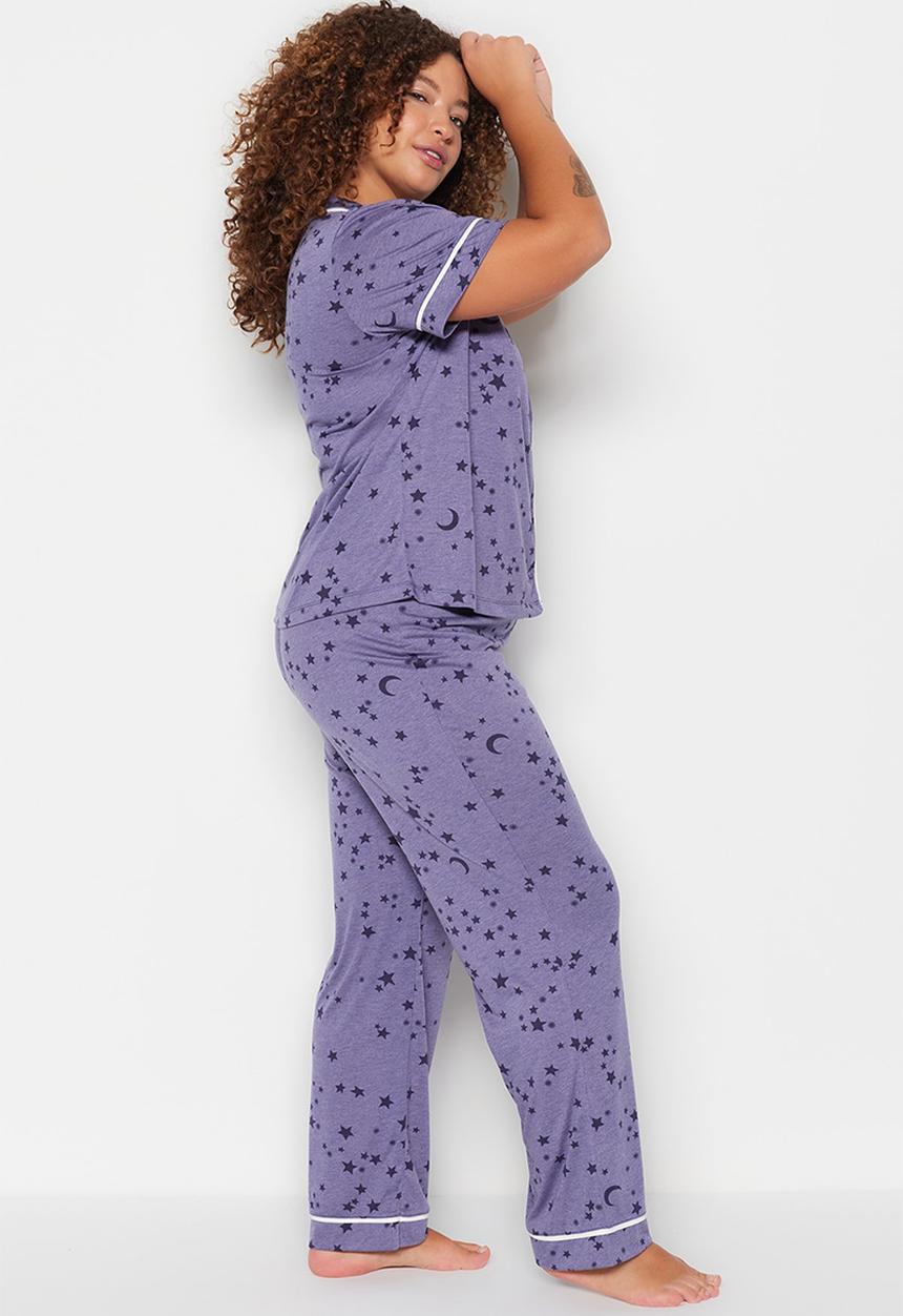 Trendyol - Plus star print pajama set - purple
