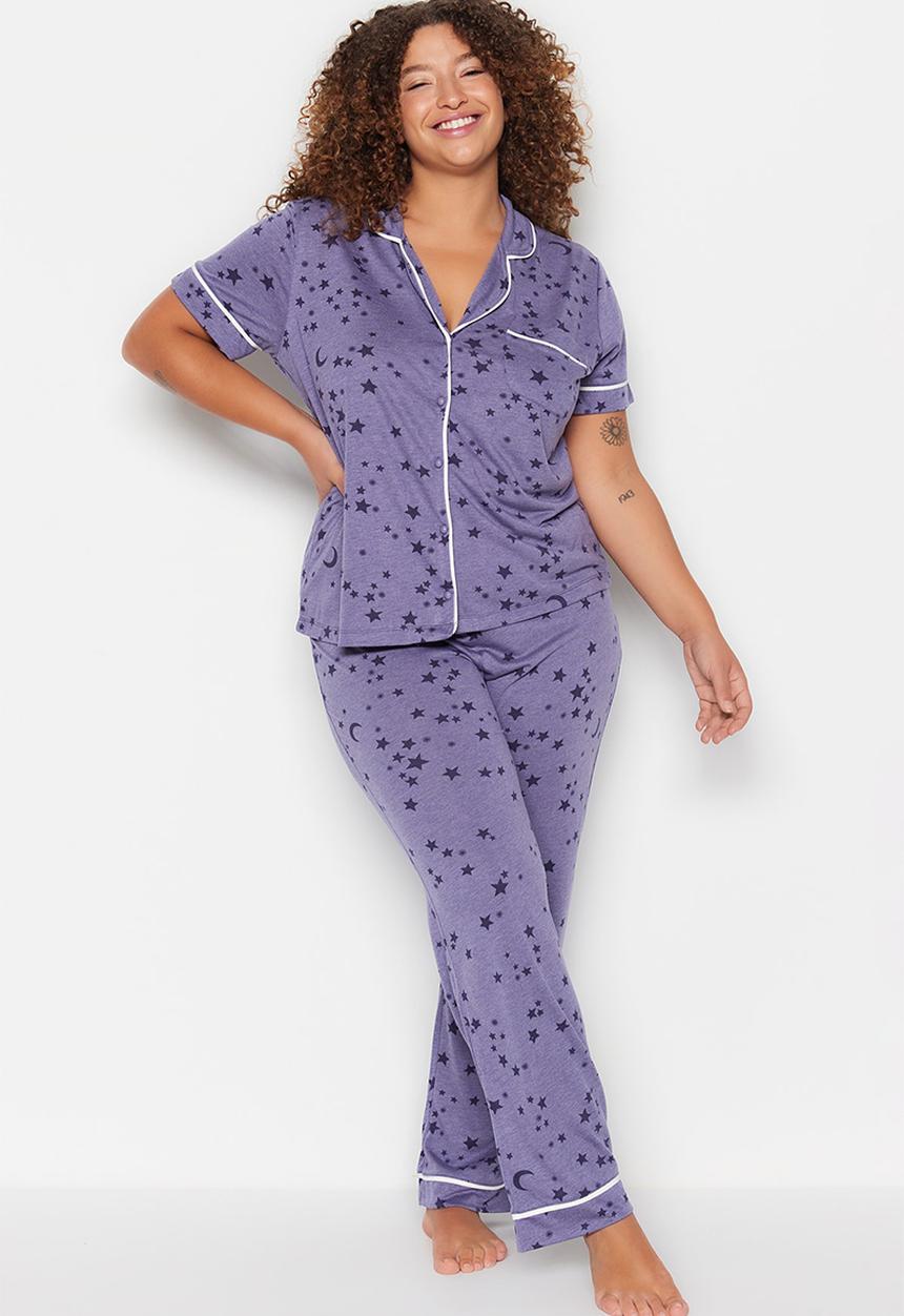 Trendyol - Plus star print pajama set - purple