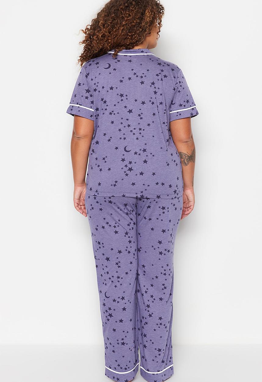 Trendyol - Plus star print pajama set - purple