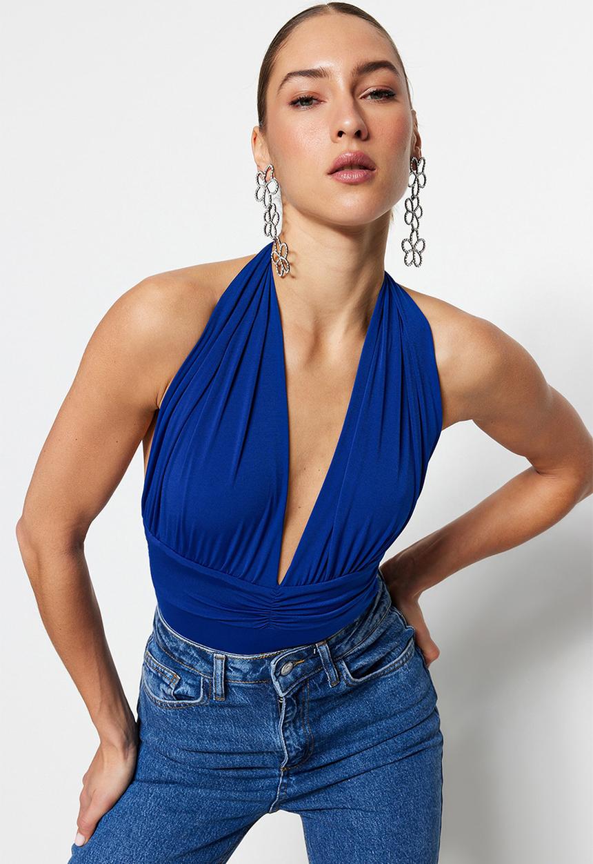 Trendyol - V-neck backless bodysuit - blue