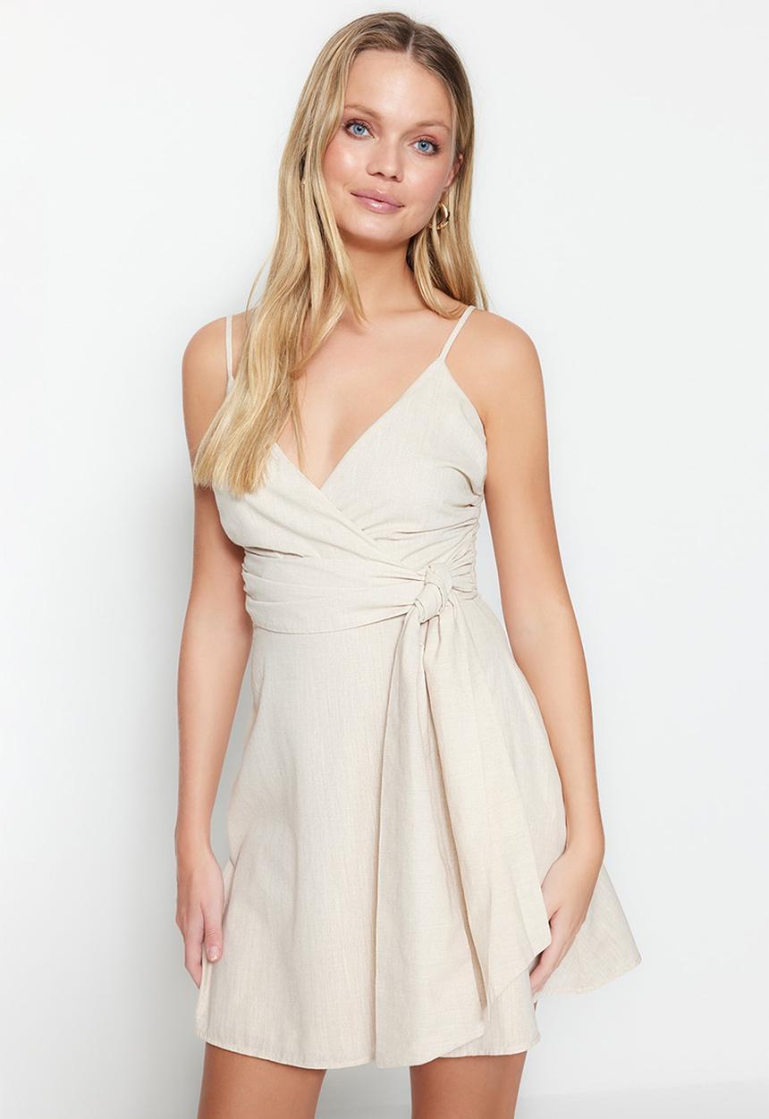 Trendyol - Wrapover a-line mini dress - gray
