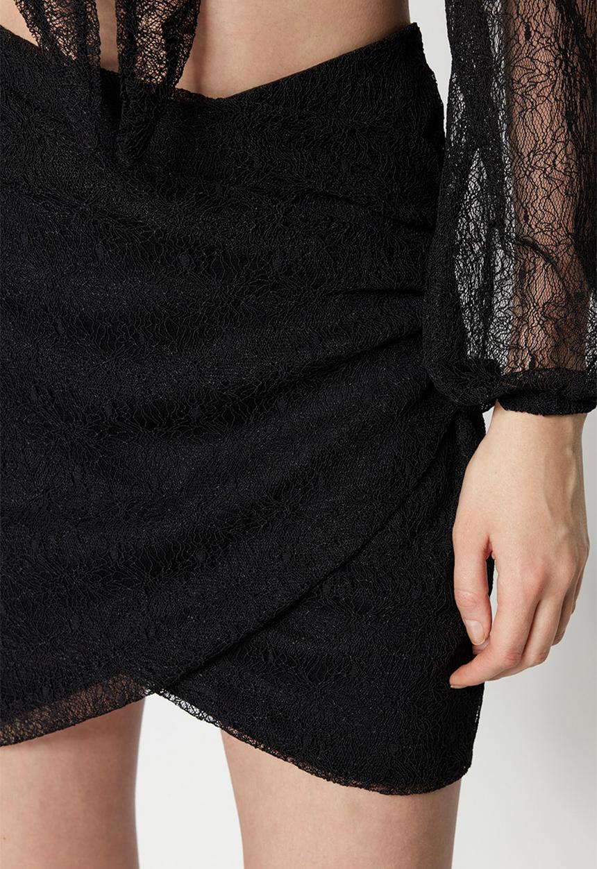Trendyol - Lace wrapover mini skirt - black