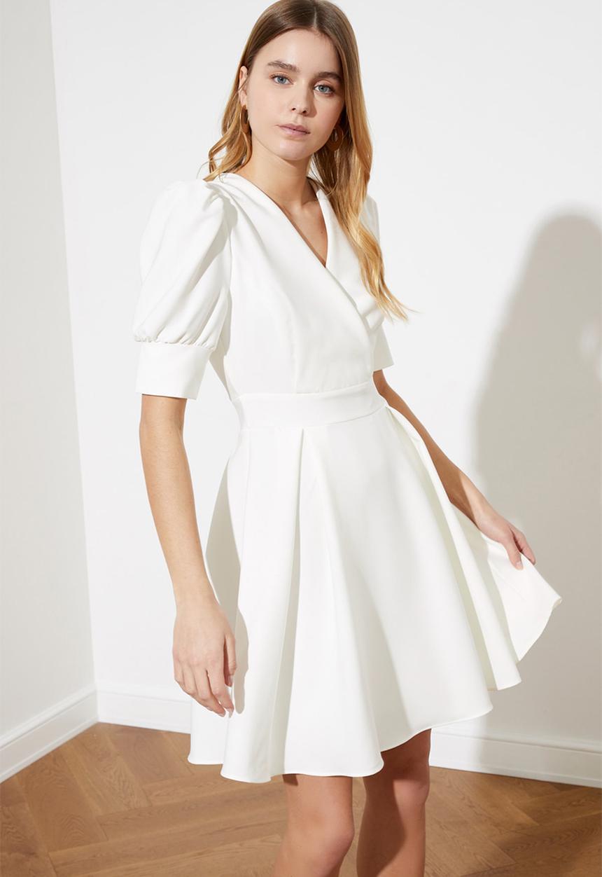 Trendyol - Short balloon sleeve mini dress - ecru