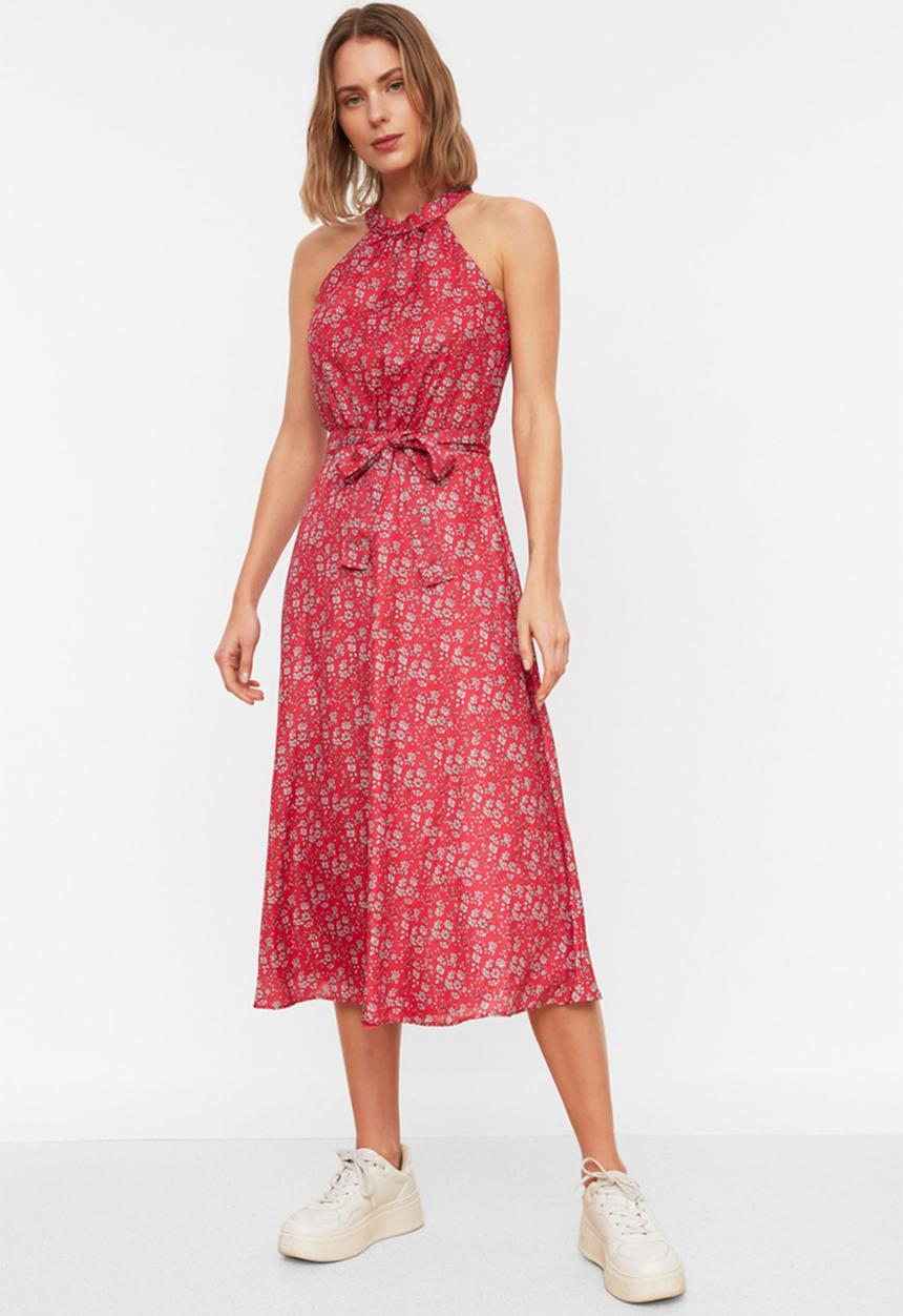 Trendyol - Sleeveless halter neck midi dress - pink