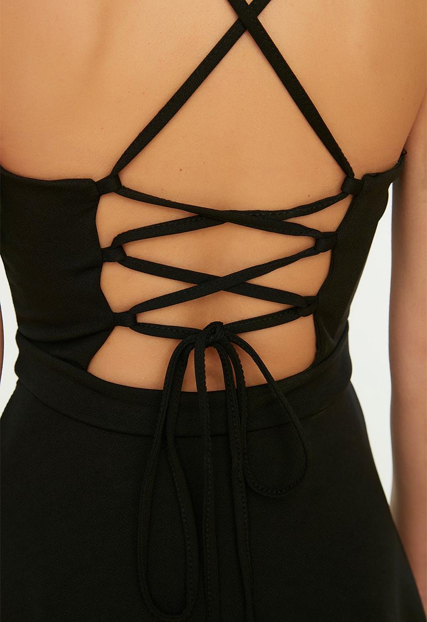 Trendyol - Strappy skater tie back dress - black