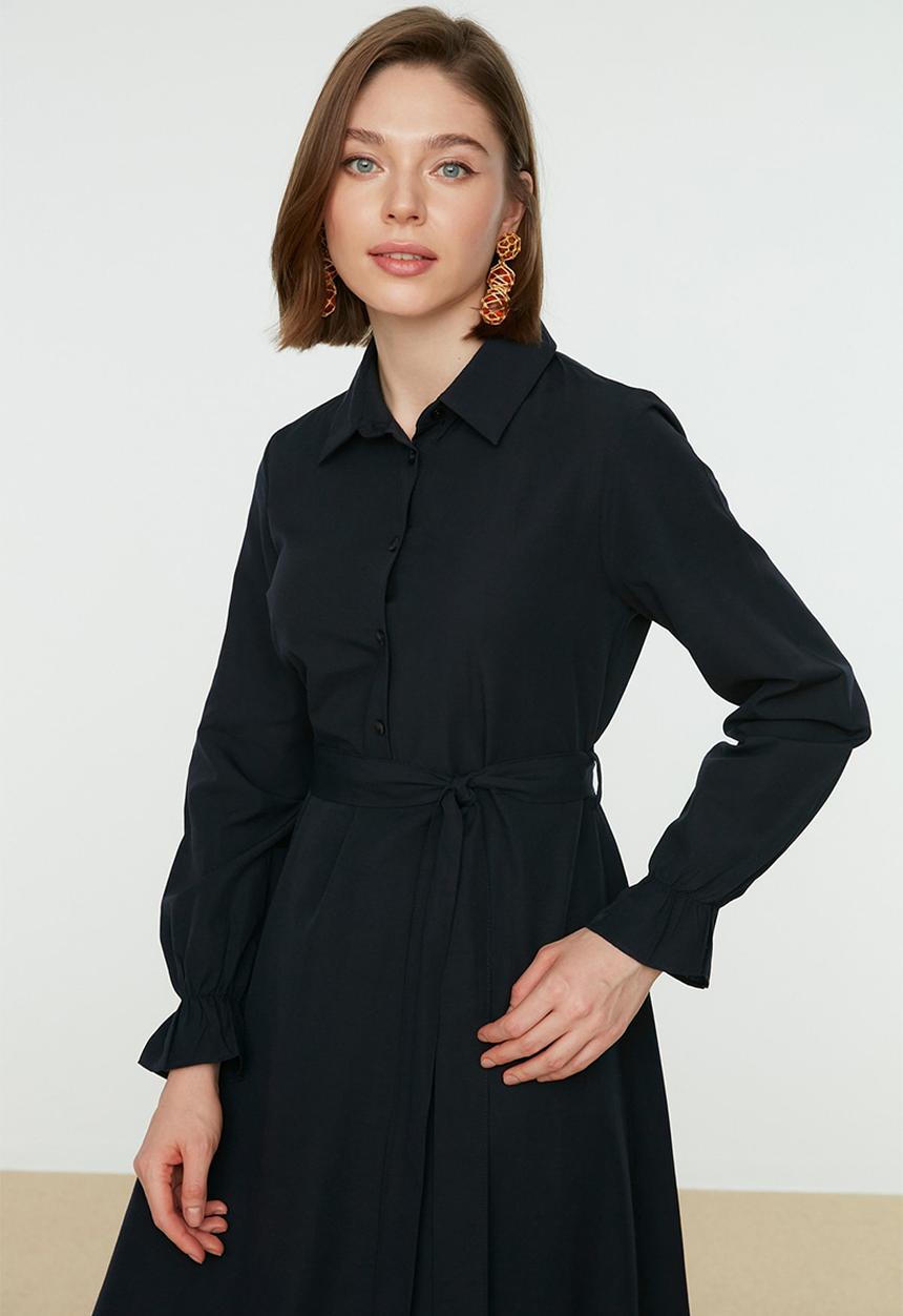 Trendyol - Modest belted shirt dress - navy