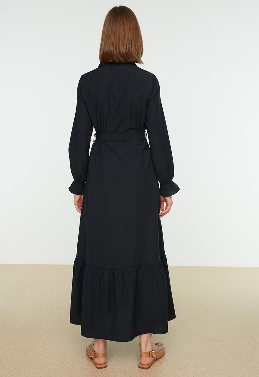 Trendyol - Modest belted shirt dress - navy