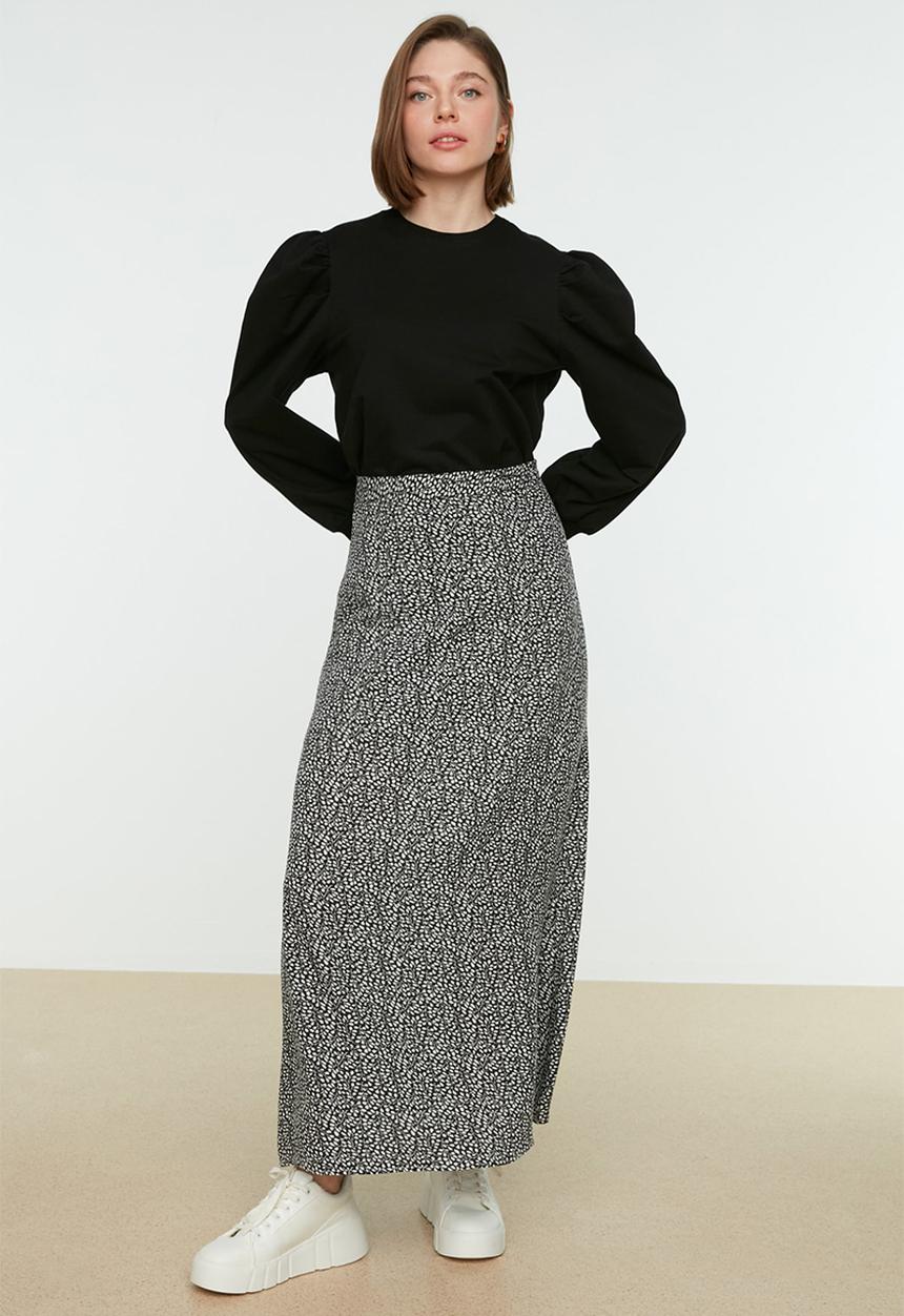 Trendyol - Modest polka dot maxi skirt - black