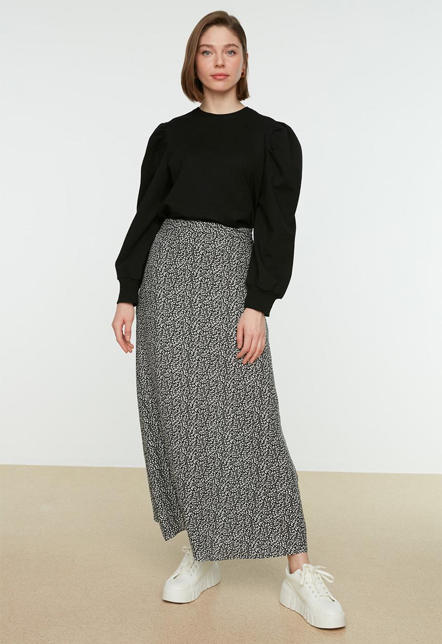 Trendyol - Modest polka dot maxi skirt - black