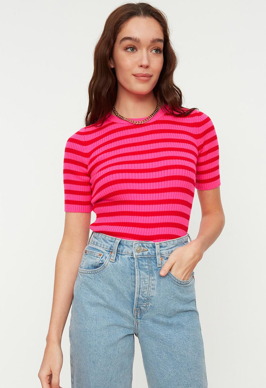 Trendyol - Striped knit top - pink