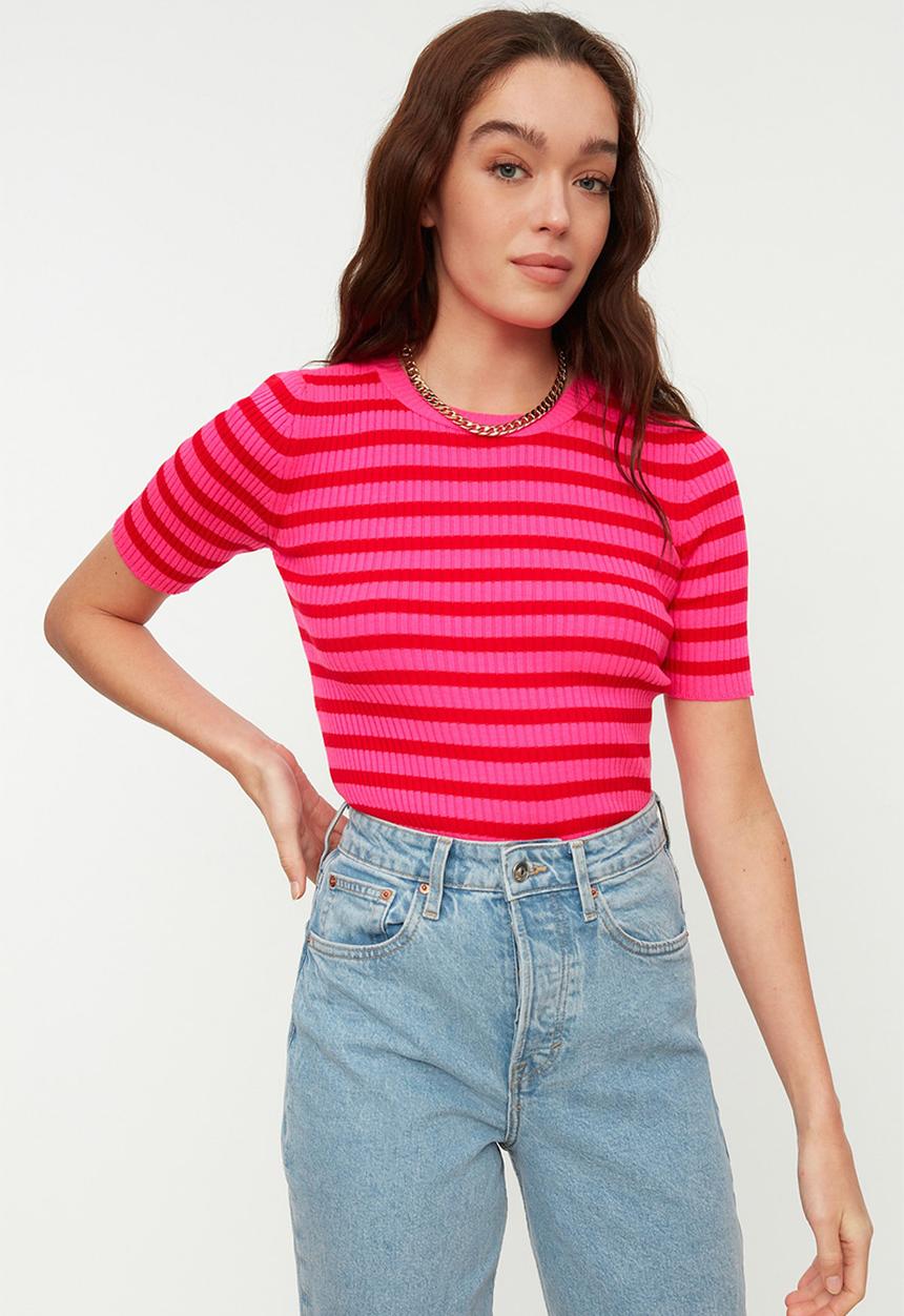 Trendyol - Striped knit top - pink