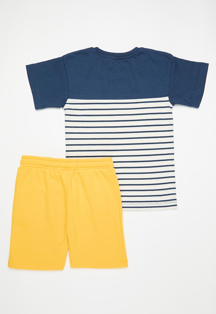 MINOTI - Boys jersey tee & fleece short - yellow