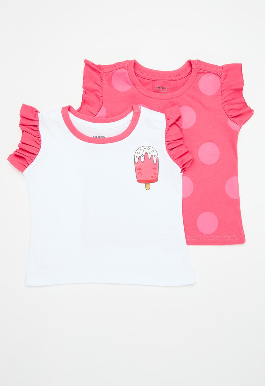 Pop Candy - 2 Pack frill sleeve tee - coral