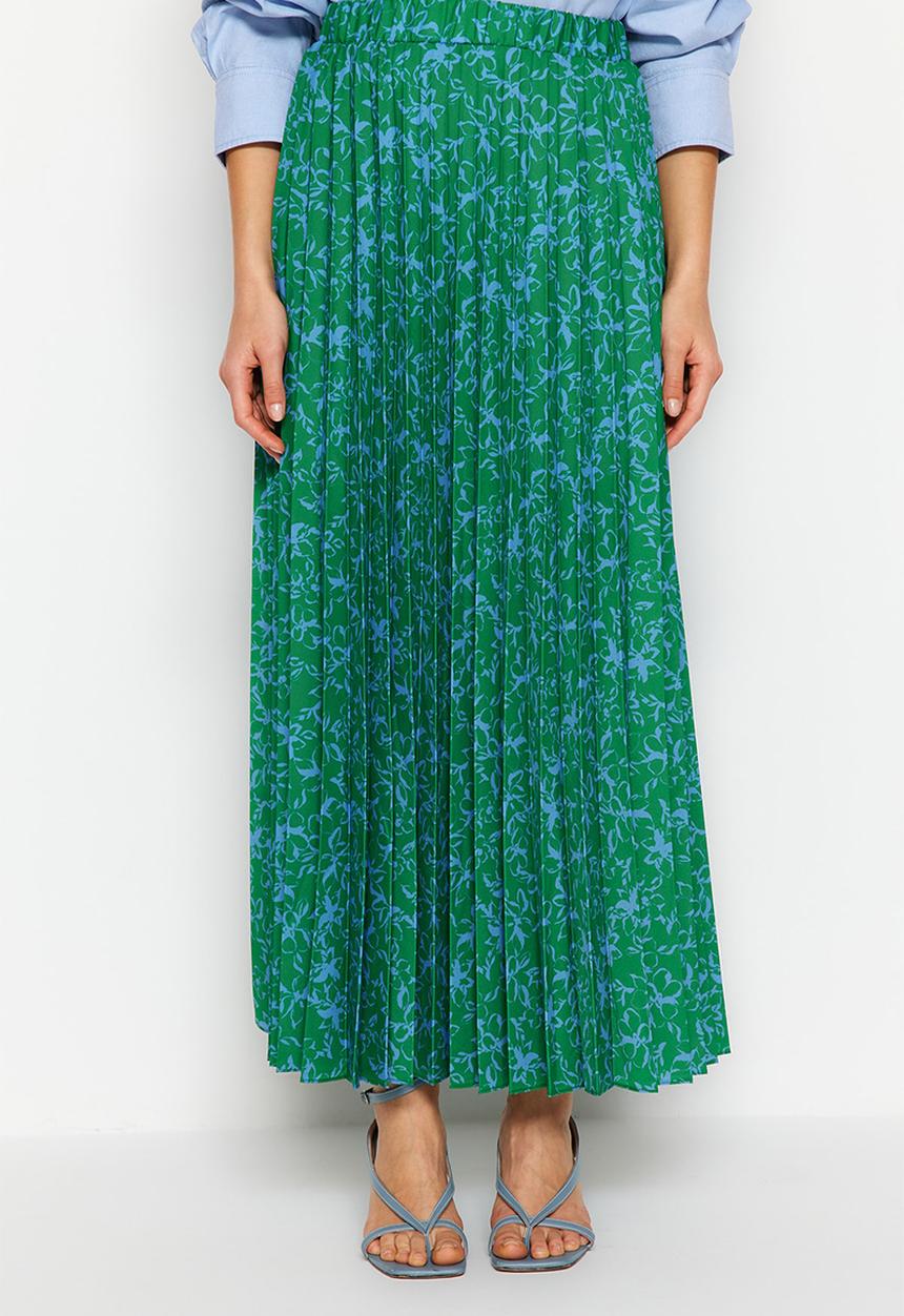 Trendyol - Modest pleated floral maxi skirt - green