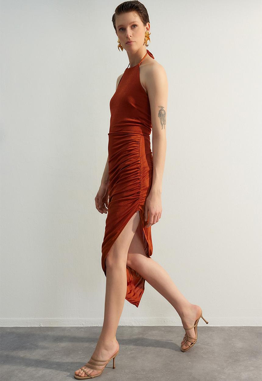 Trendyol - Assym ruched dress - brown