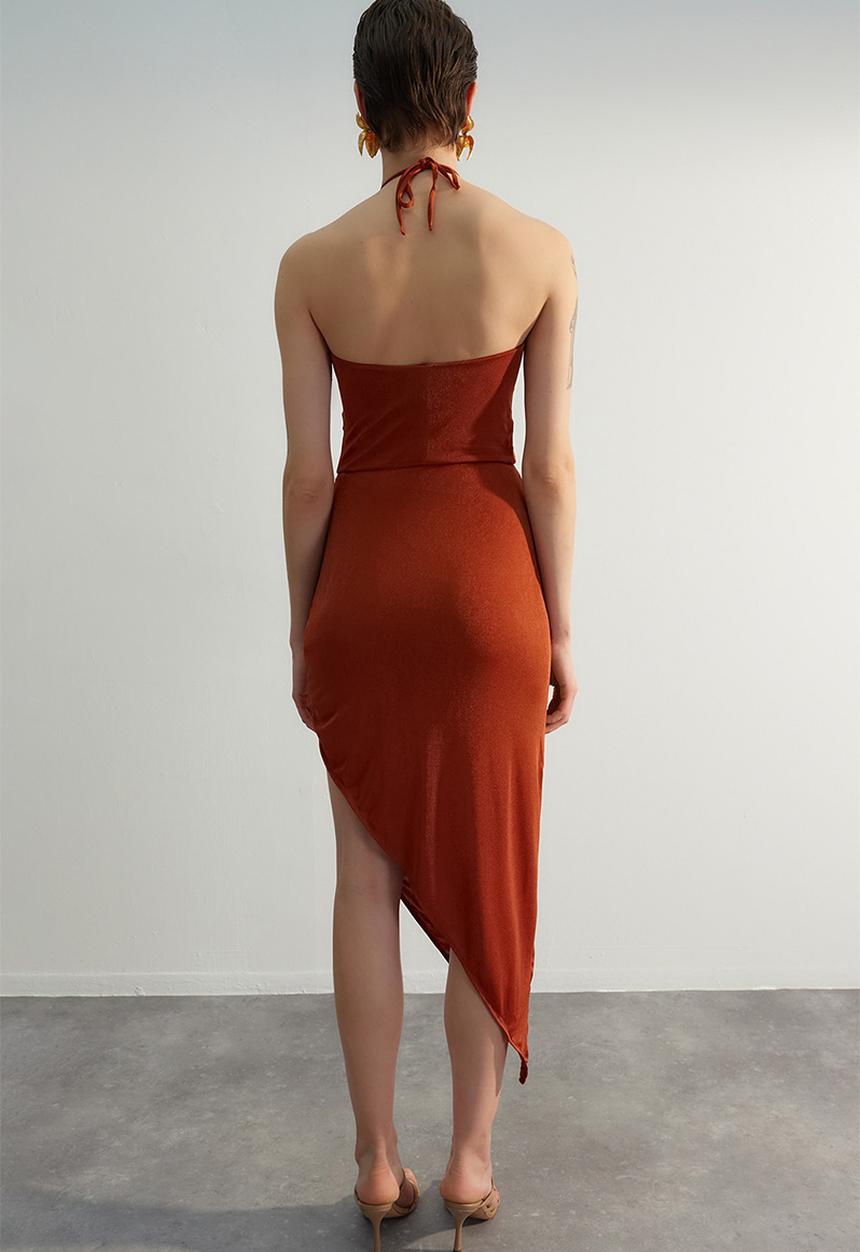 Trendyol - Assym ruched dress - brown