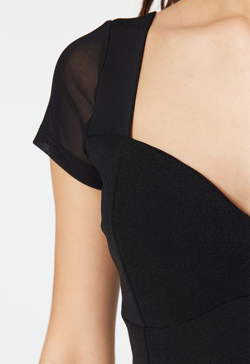 Trendyol - Short sleeve sweetheart bodysuit - black