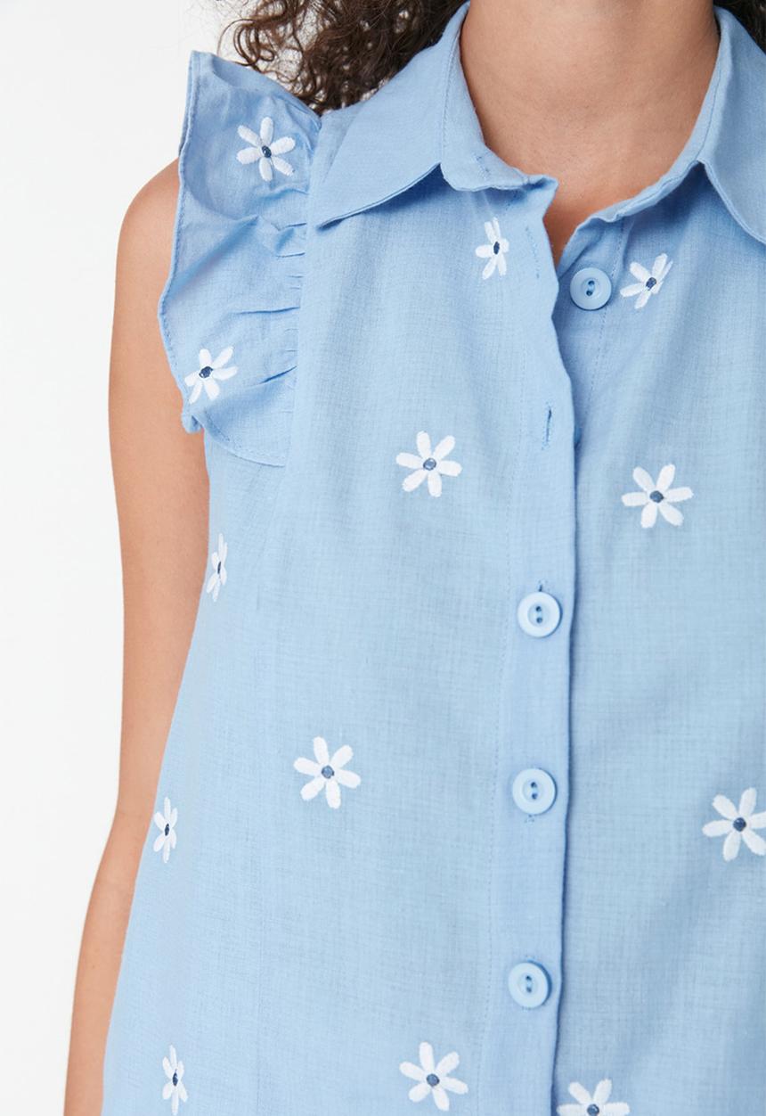 Trendyol - Cropped flower shirt - blue