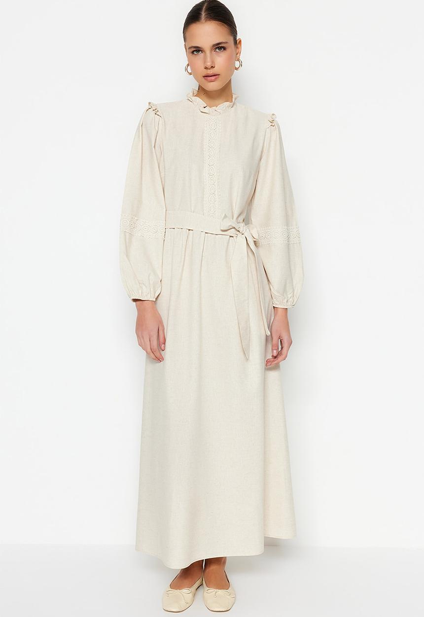 Trendyol - Modest ruffle maxi dress - cream