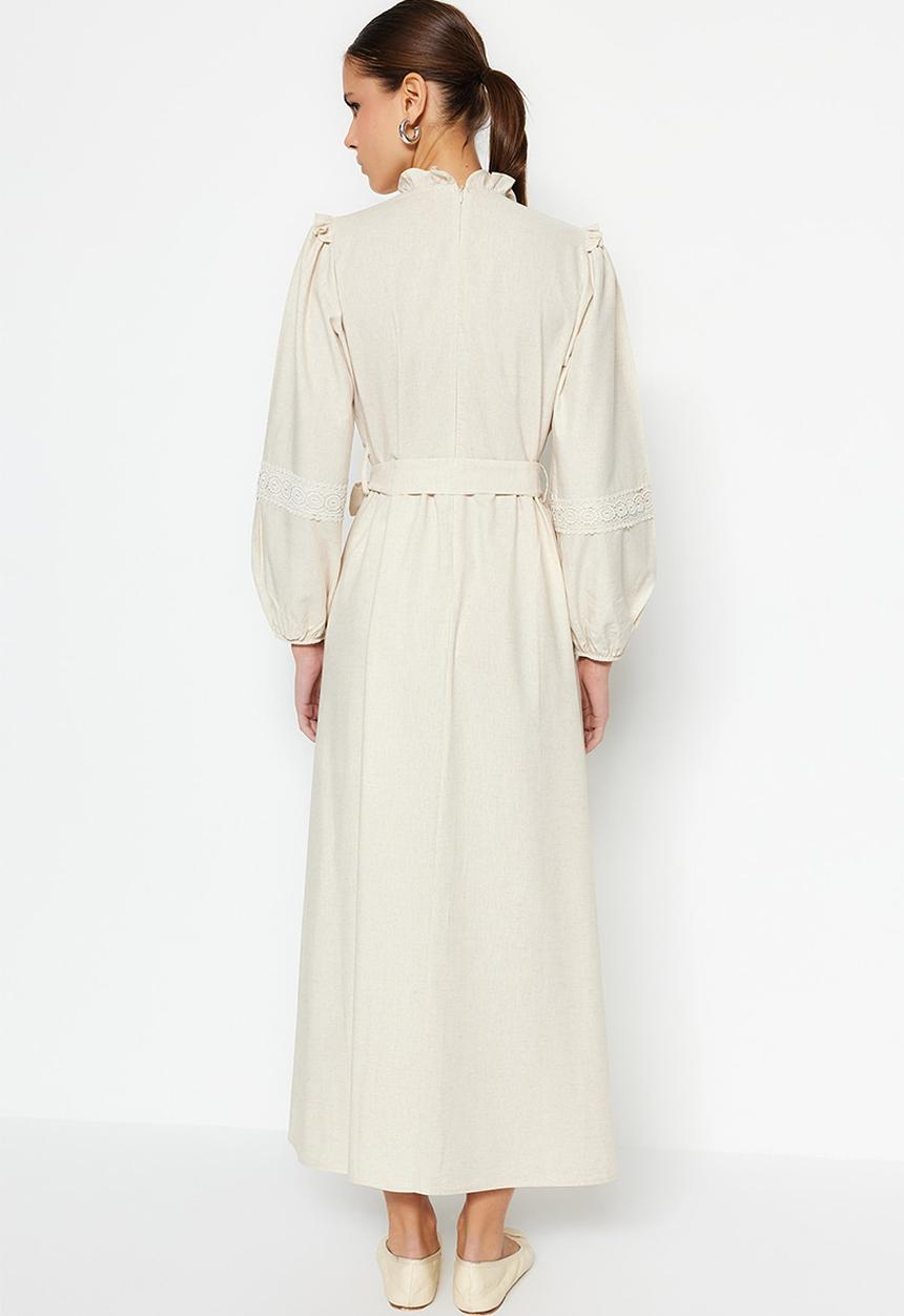 Trendyol - Modest ruffle maxi dress - cream