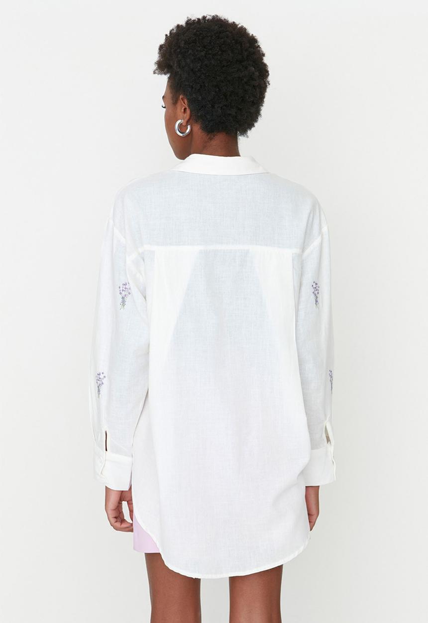 Trendyol - Long basic embrodiery shirt - ecru