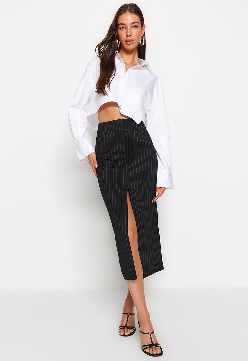 Trendyol - Striped pencil skirt -black