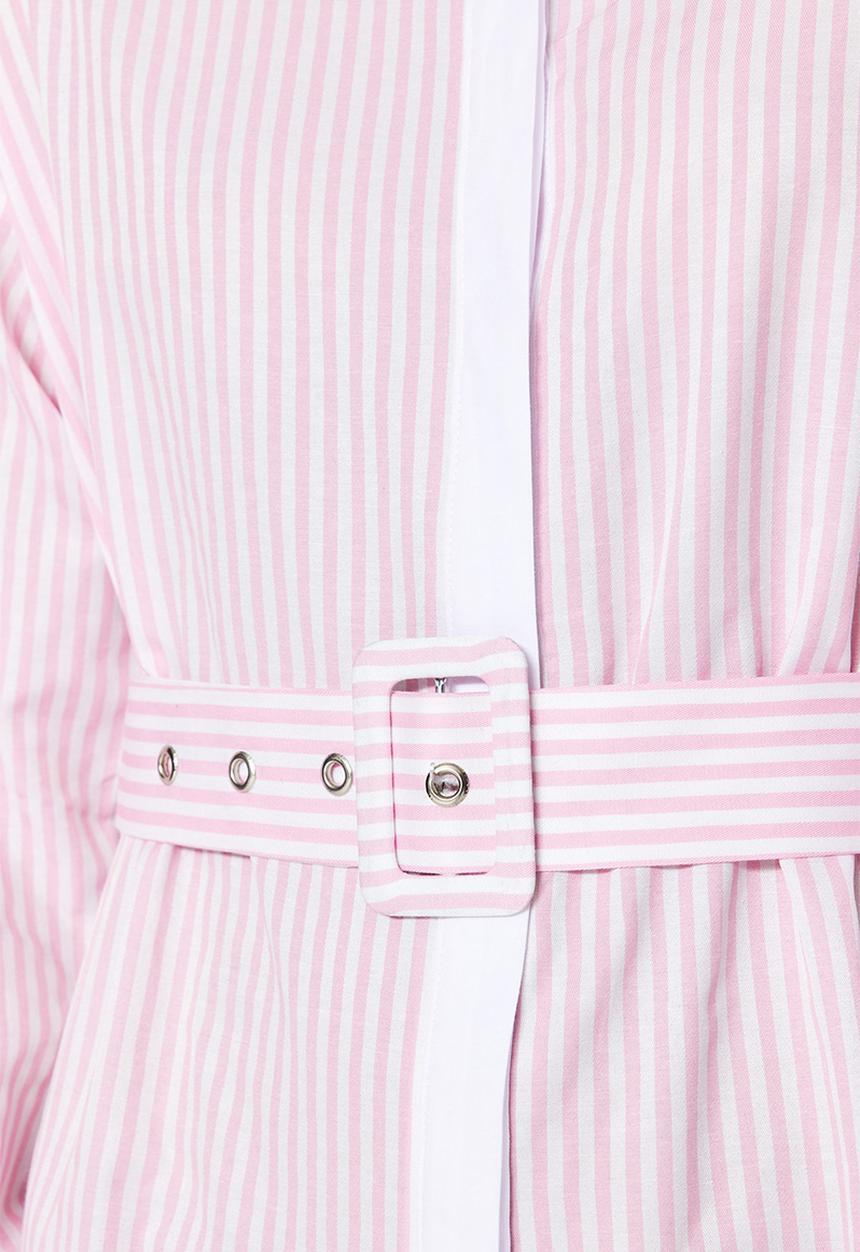 Trendyol - Modest stripe shirt dress - pink