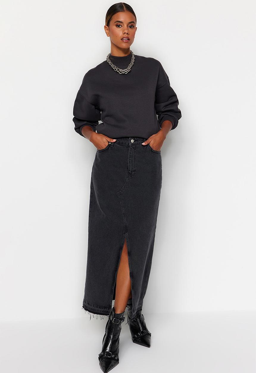 Trendyol - Denim pencil maxi skirt - black