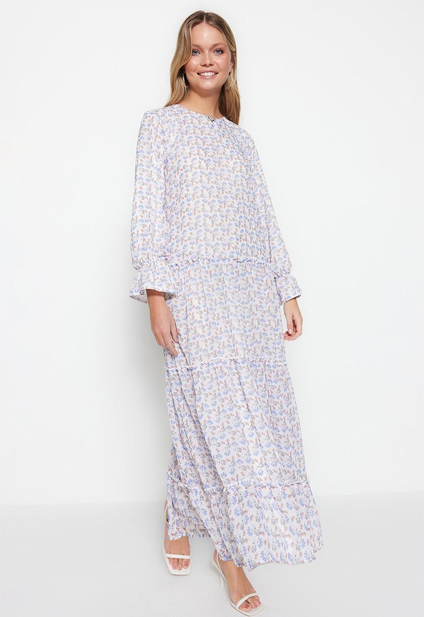 Trendyol - Modest floral tiered maxi dress - ecru