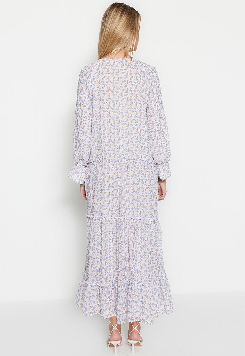 Trendyol - Modest floral tiered maxi dress - ecru