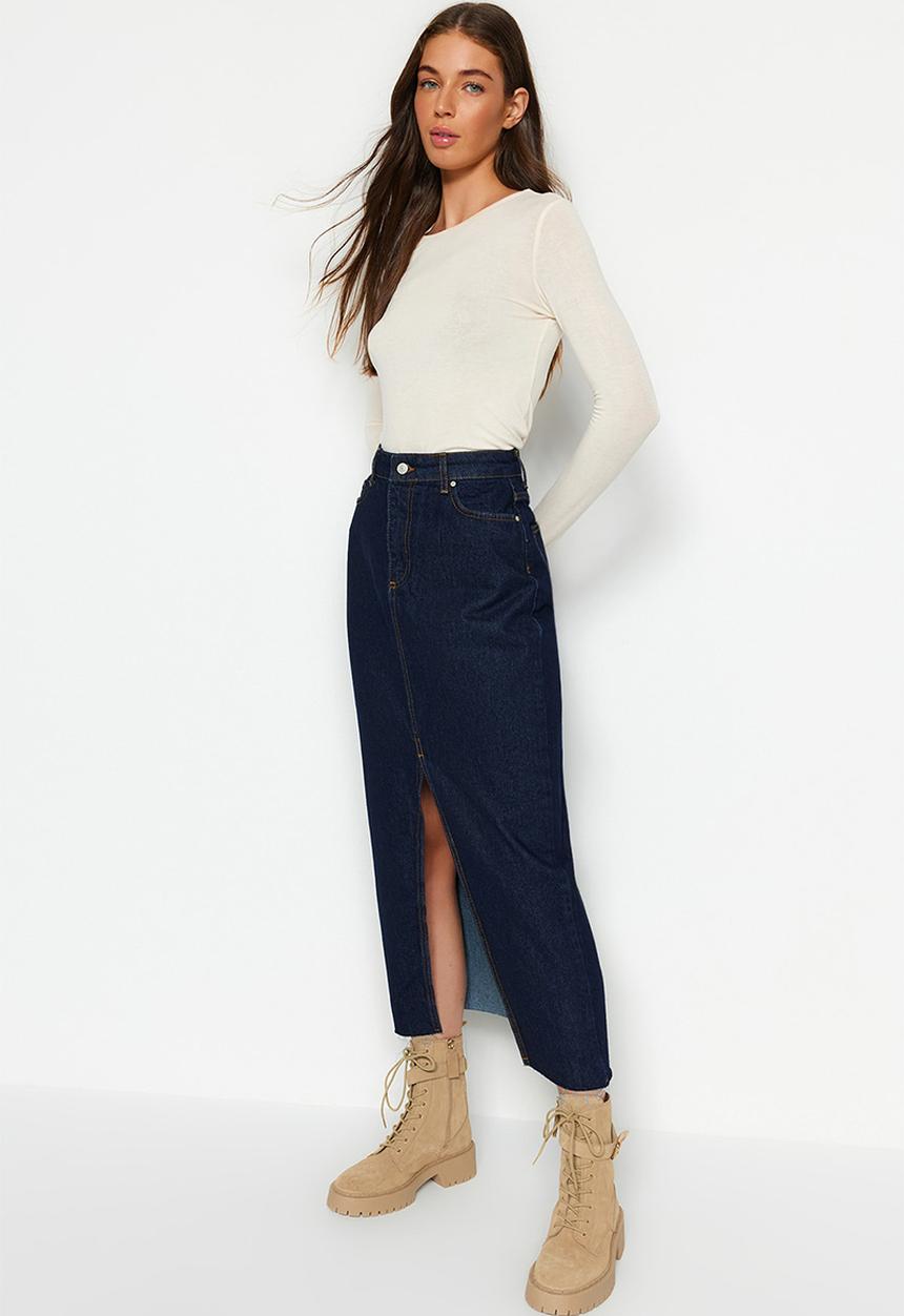 Trendyol - Denim pencil midi skirt - blue