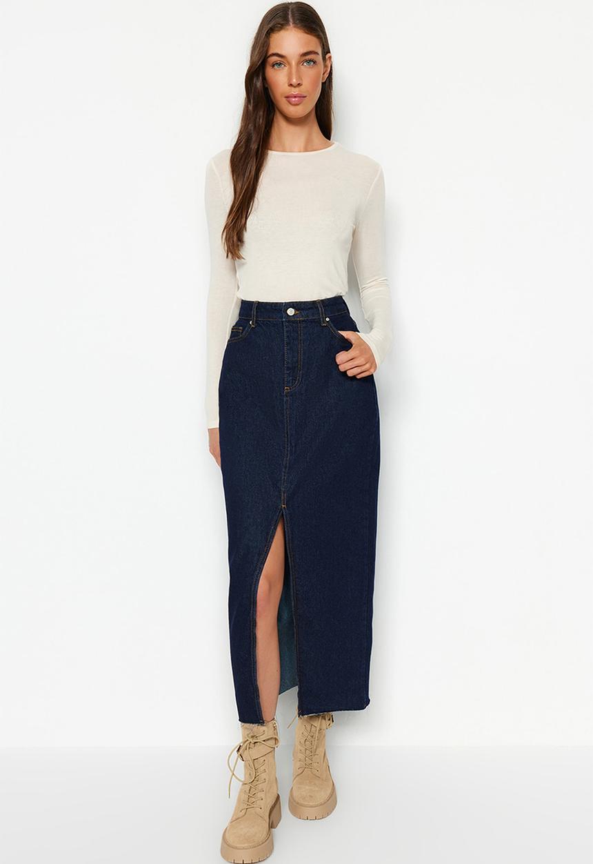 Trendyol - Denim pencil midi skirt - blue