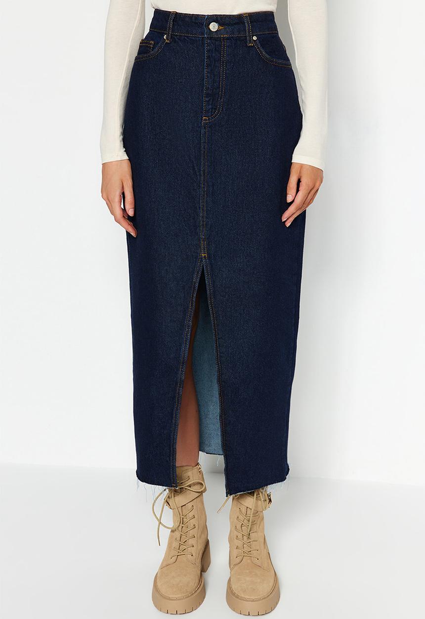 Trendyol - Denim pencil midi skirt - blue