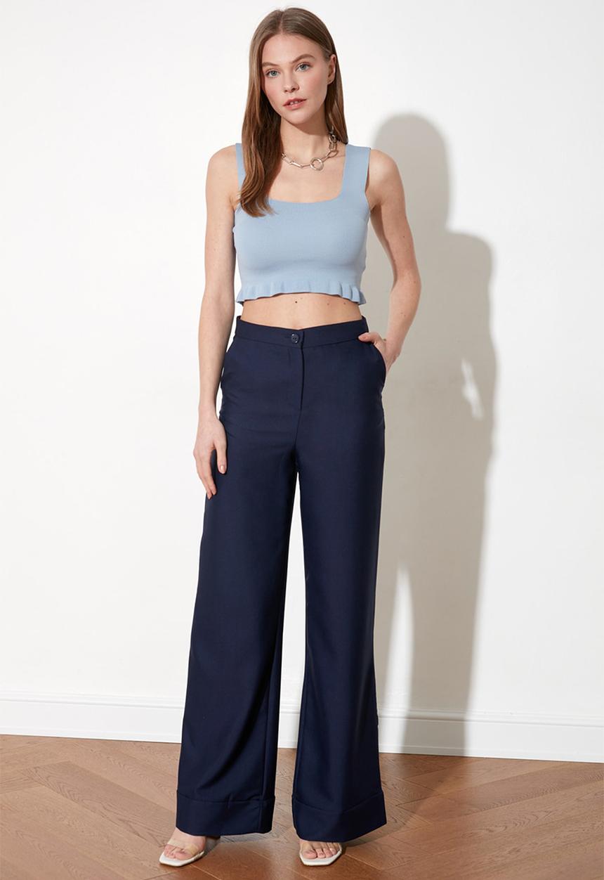 Trendyol - High rise wide leg trousers - dark blue