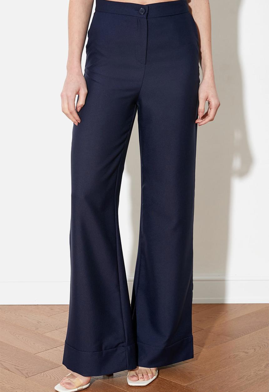 Trendyol - High rise wide leg trousers - dark blue