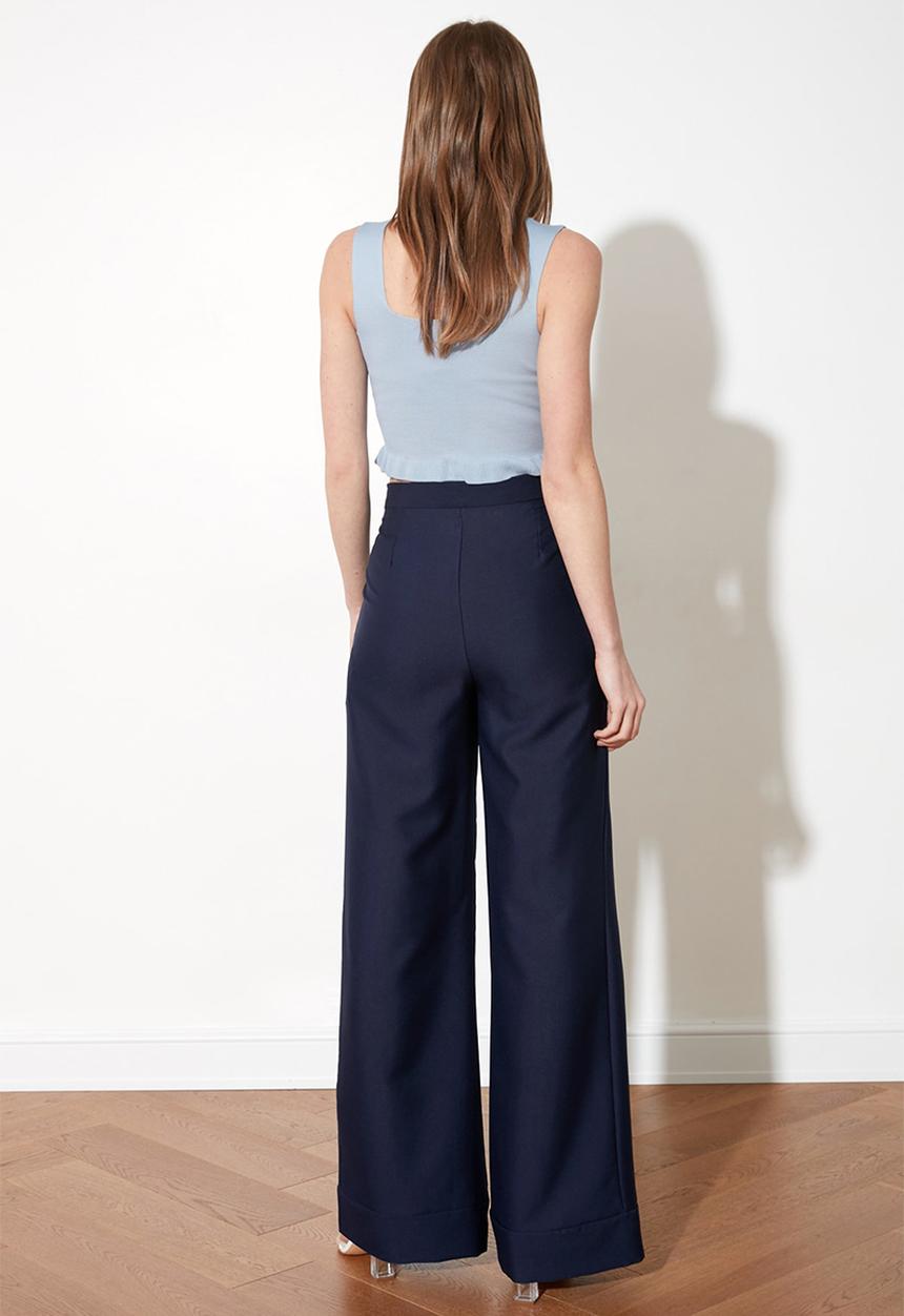 Trendyol - High rise wide leg trousers - dark blue