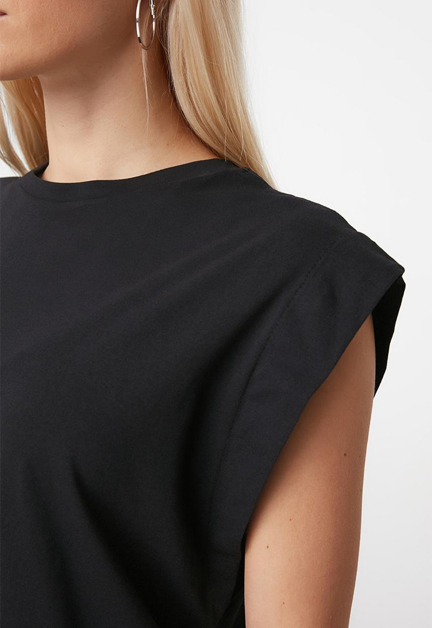 Trendyol - Cap sleeve knit tshirt - black