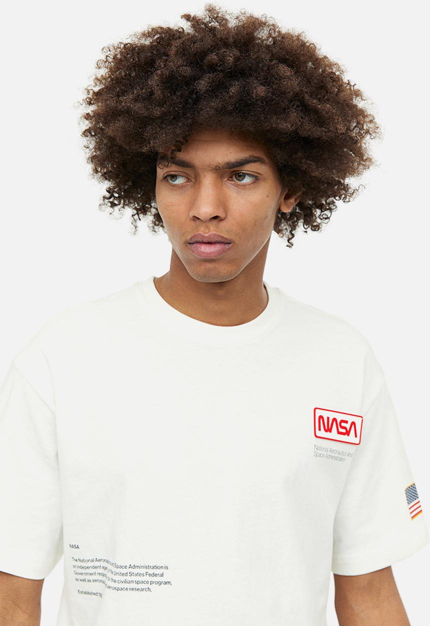 H&M - Relaxed fit T-shirt - white nasa 