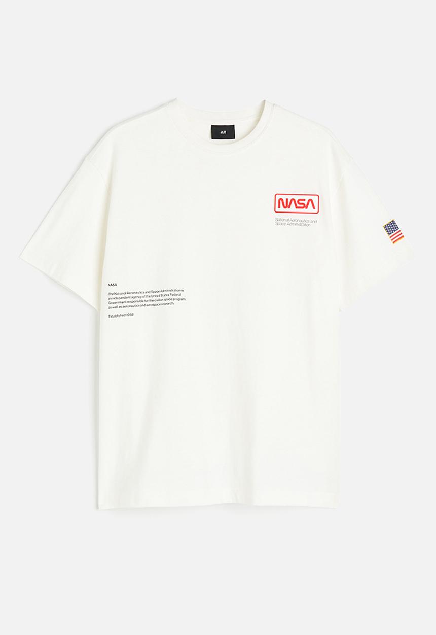 H&M - Relaxed fit T-shirt - white nasa 