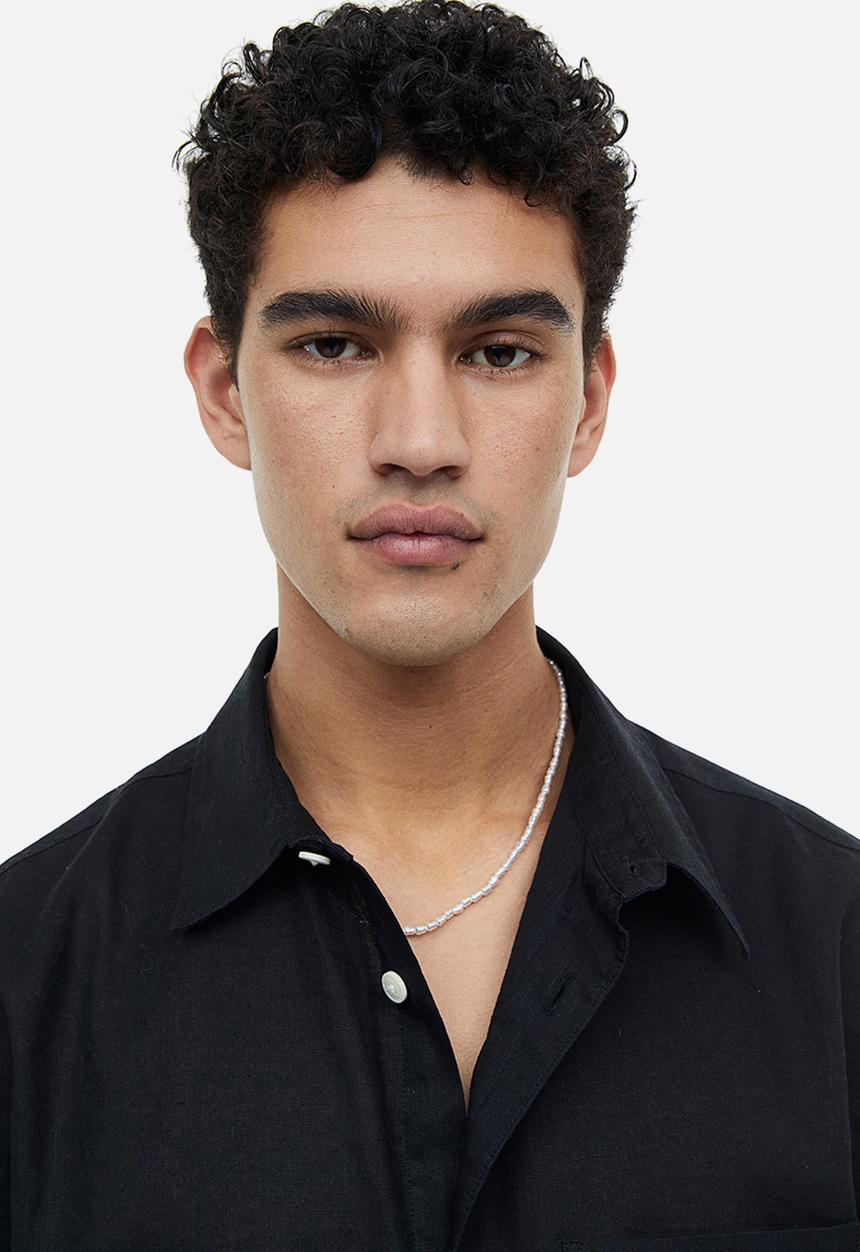 H&M - Relaxed fit short-sleeved linen-blend shirt - black