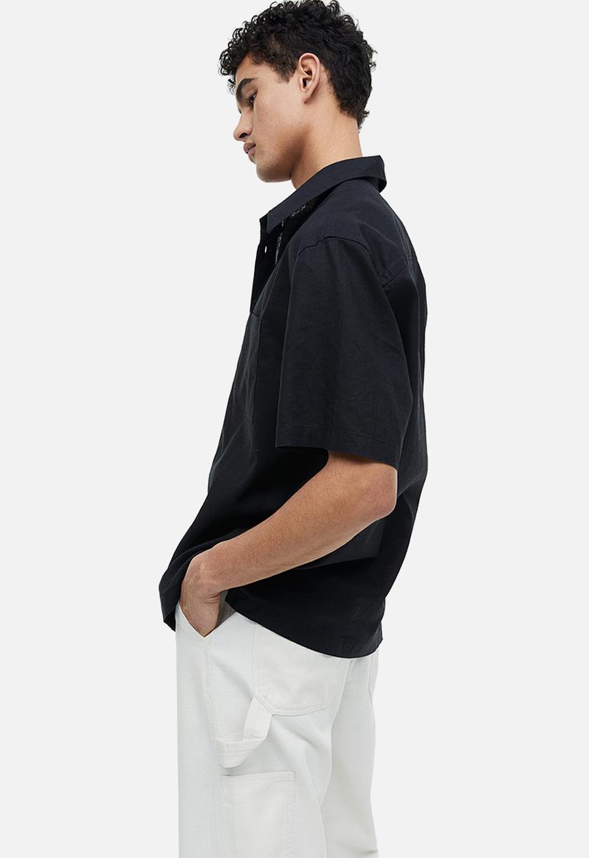 H&M - Relaxed fit short-sleeved linen-blend shirt - black