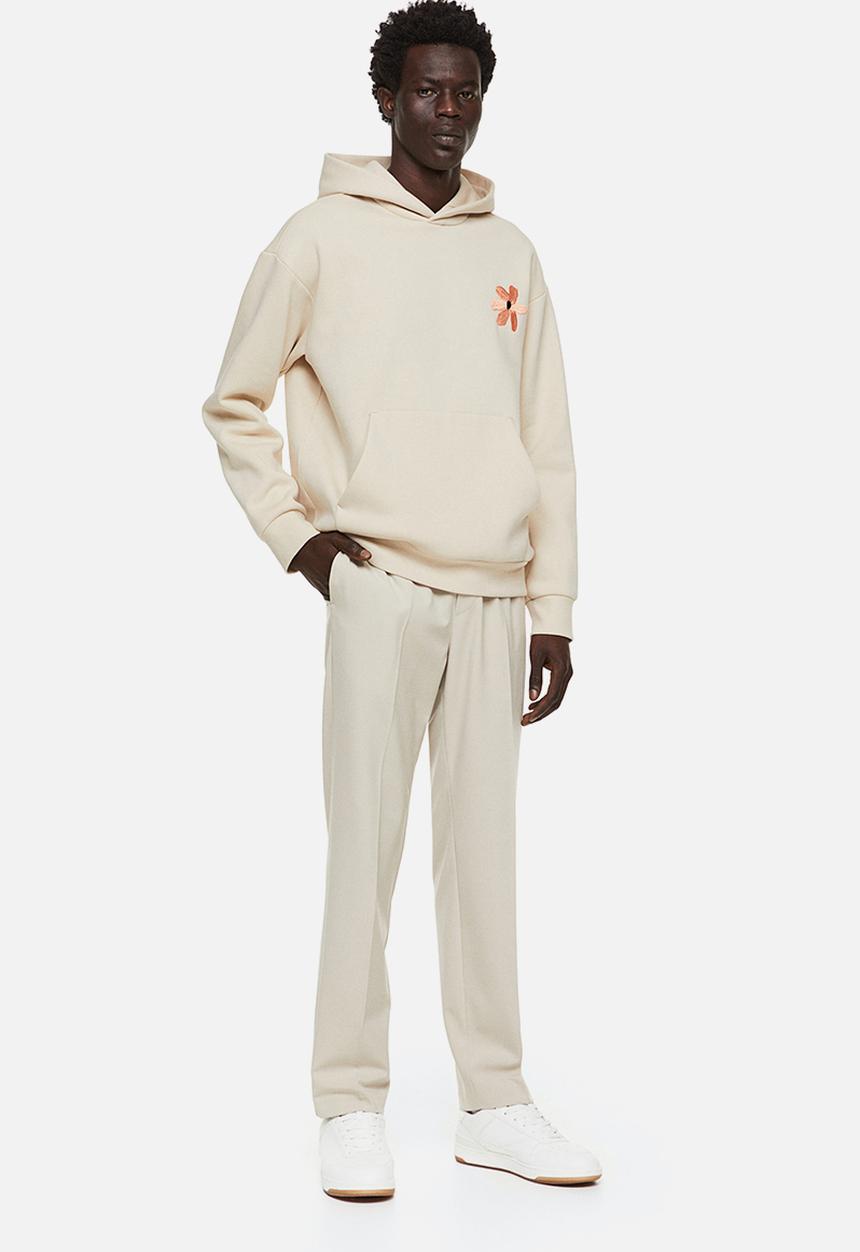 H&M - Relaxed fit printed hoodie - light beige flower