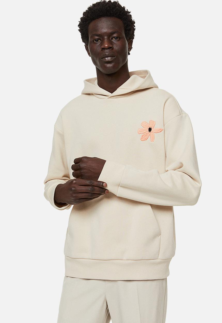 H&M - Relaxed fit printed hoodie - light beige flower