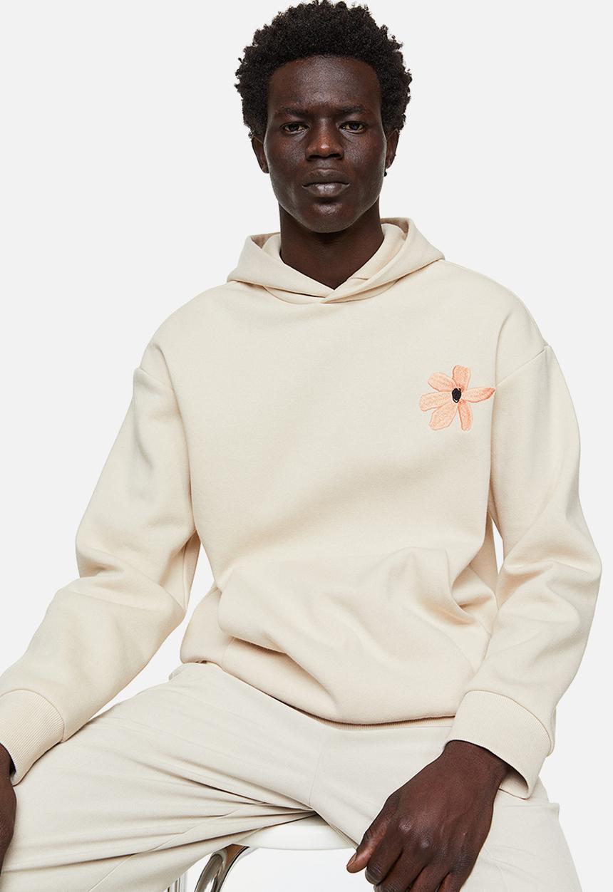 H&M - Relaxed fit printed hoodie - light beige flower