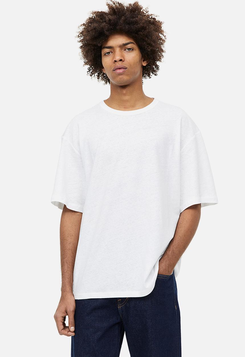 H&M - Relaxed fit linen-blend T-shirt - white